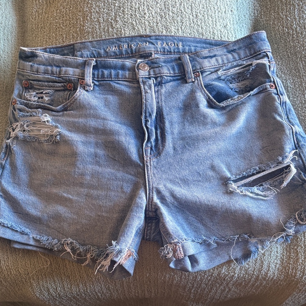 American Eagle Outfitters Ripped Jean Shorts - Light Blue